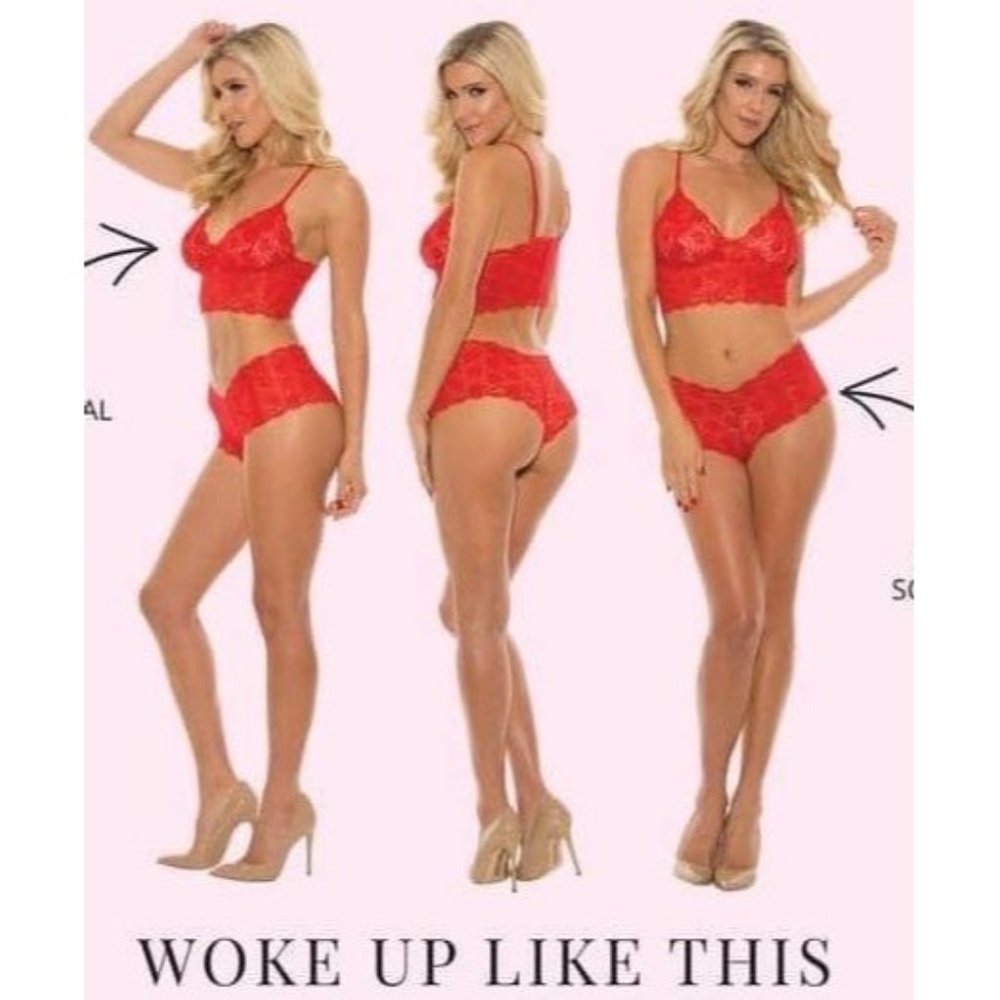 Pure Romance Woke Up Like This Set Size 2x Red Womens lingerie Bralette & Panty